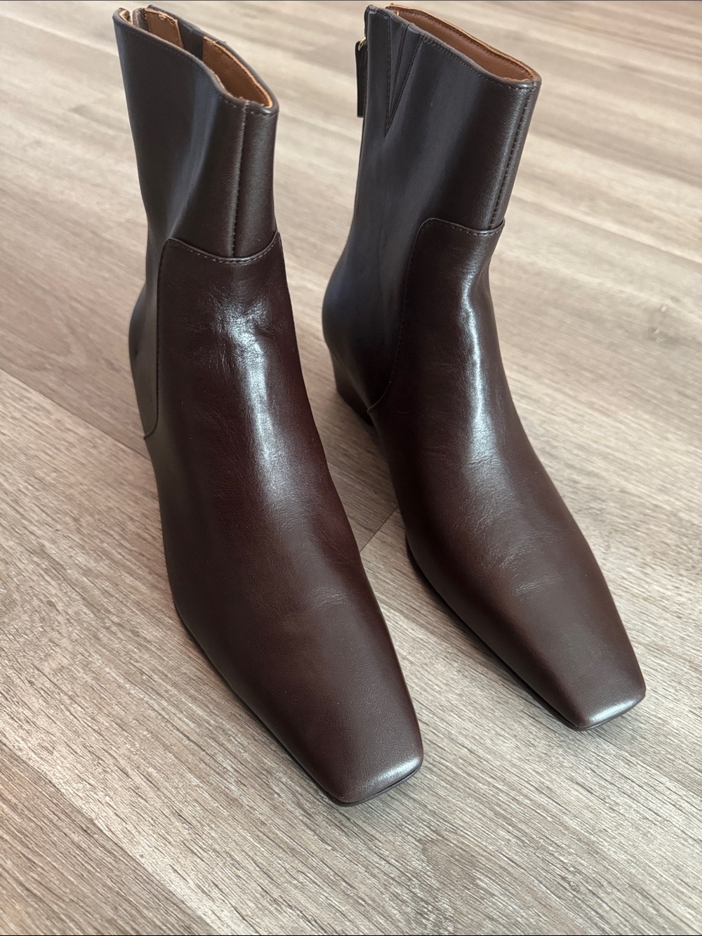 Madewell Women's Dark Brown Square-Toe Leather Ankle Boots